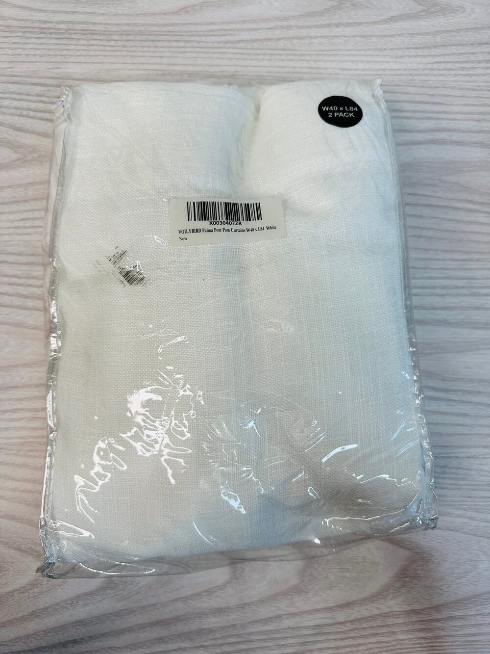 VOILYBIRD Palma Pom Pom Curtains White W40xL84 Semi Sheer Wrinkle Free Set of 2